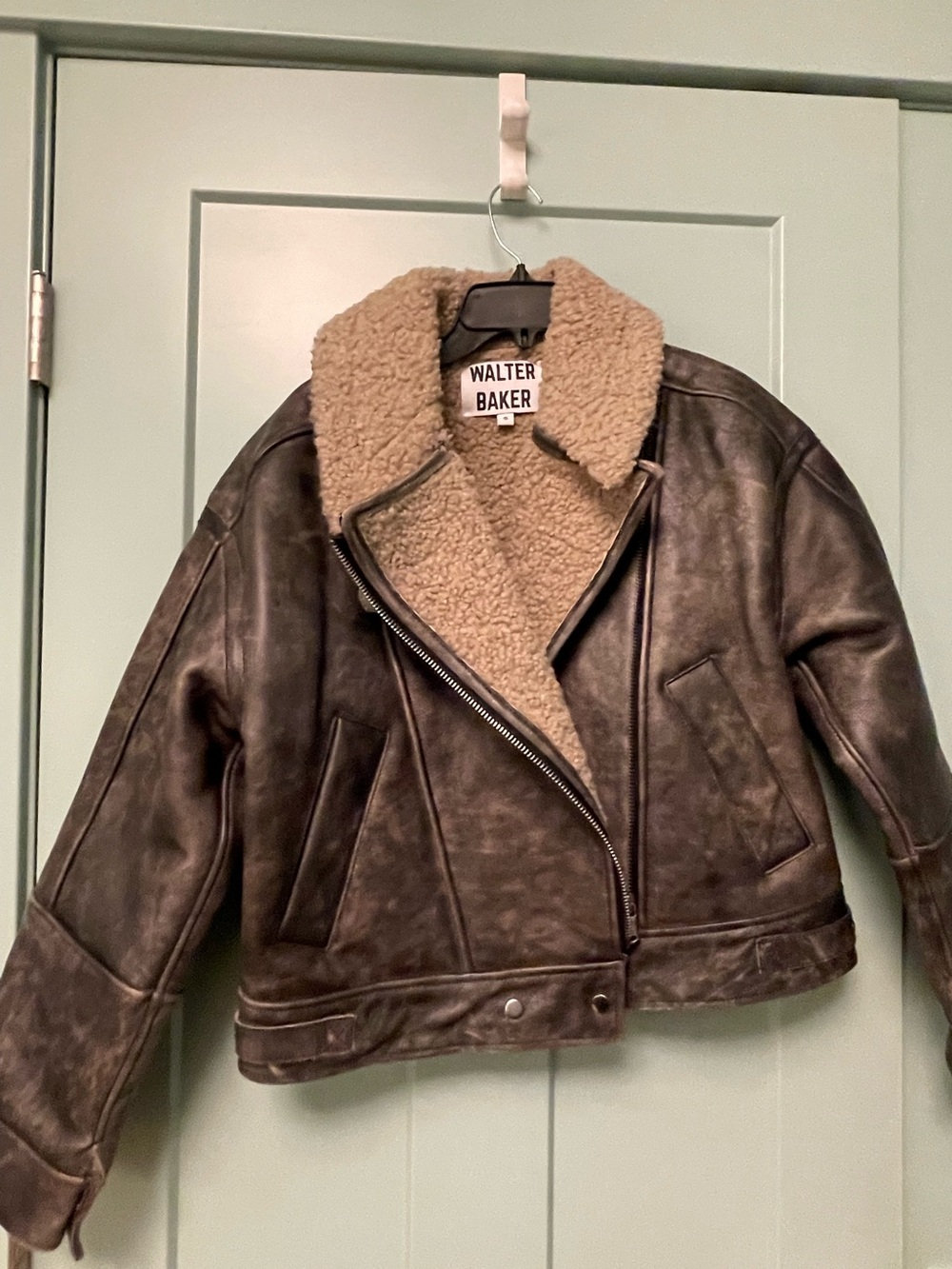 Walter Baker Brown Faux-Shearling Moto Bomber Jacket